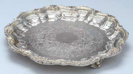 ENV2 (Silverplate, Hollowware) 12" 3-Toed Silverplate Round Tray