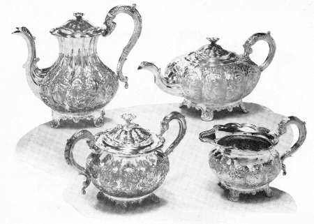 Melon-Full Chased (Silverplate, Hollowware) (4 Piece) Silverplate Tea Set