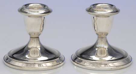 44 (Sterling, Hollowware) Pair of Weighted Candleholders