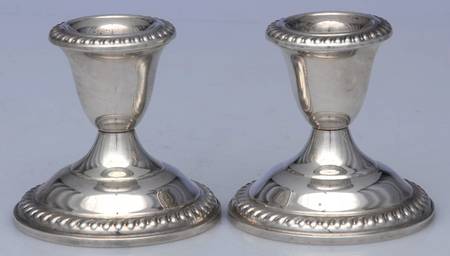44 (Sterling, Hollowware) Pair of Weighted Candleholders