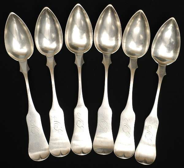 Coin Silver Flatware Dessert/Oval Soup Spoon - Set of 6 by E. H. Hill