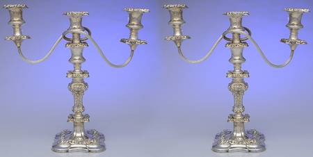 ELB16 (Silverplate, Hollowware) Pair of 14" 3 Light Weighted Candelabras