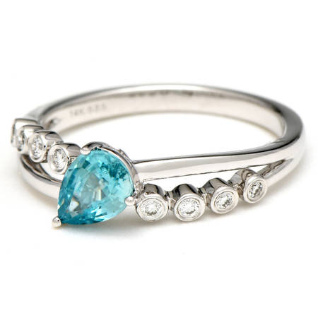 14KW Blue Zircon(.91) & Diamond(.10) Ring