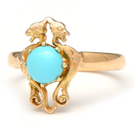 14KY Turquoise Double Serpent Ring