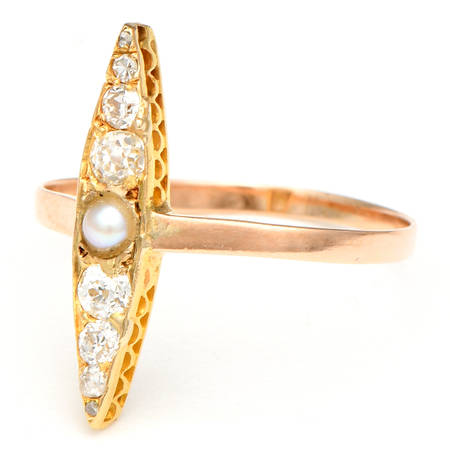 14KY Victorian Antique Diamond & Seed Pearl Ring