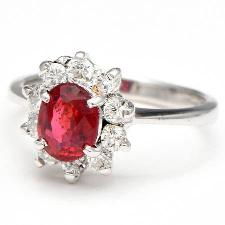 14KW Red Spinel (0.80) & Diamond (0.40) Halo Ring