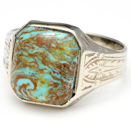 10KW Art Deco Ostby & Barton Turquoise Matrix (5.0) Ring