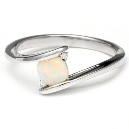 14KW White Opal & Diamond Accent Bypass Ring
