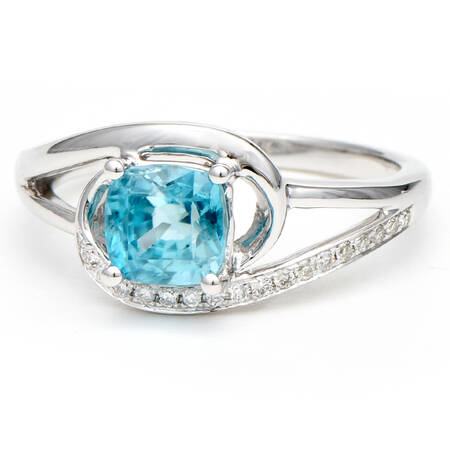 14KW Cushion Blue Zircon(1.84) & Diamond Ring