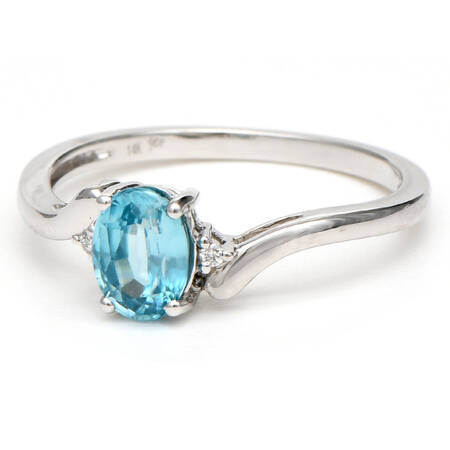 14KW Blue Zircon(.78) & Diamond Halo Ring