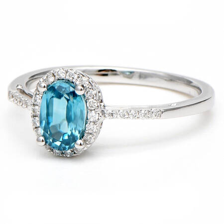 14KW Blue Zircon(1.32) & Diamond Halo Ring