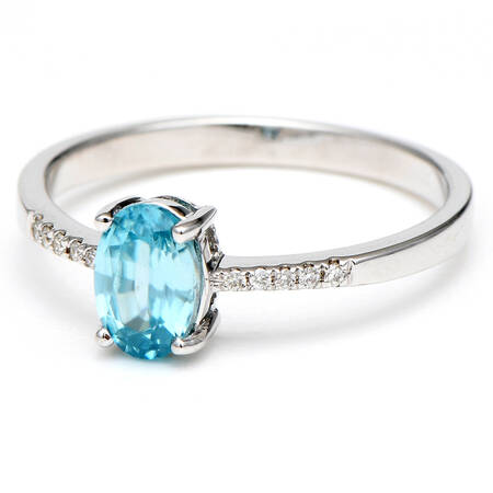 14KW Blue Zircon(0.95) & Diamond(0.05) Ring