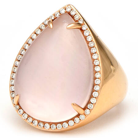 14KR Rose Quartz & Mother of Pearl Tear Drop Ring