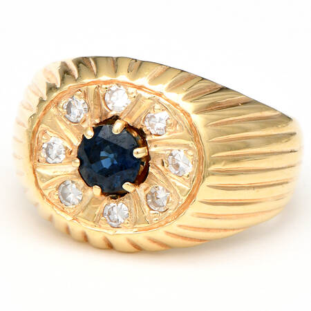 14KY Vintage Sapphire(.60) & Diamond Ribbed Ring