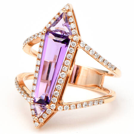 14KR Synthetic Amethyst & Diamond "Hydro" Ring