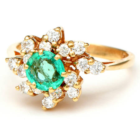 14KY Vintage Emerald(0.73) & Diamond(0.60) Ring