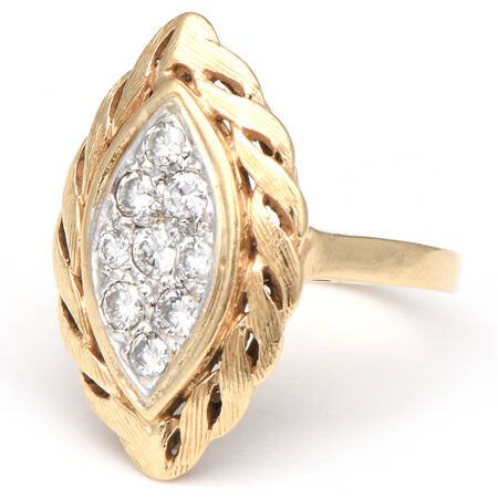 14KY Vintage Navette Shaped Pave Diamond(.27) Ring