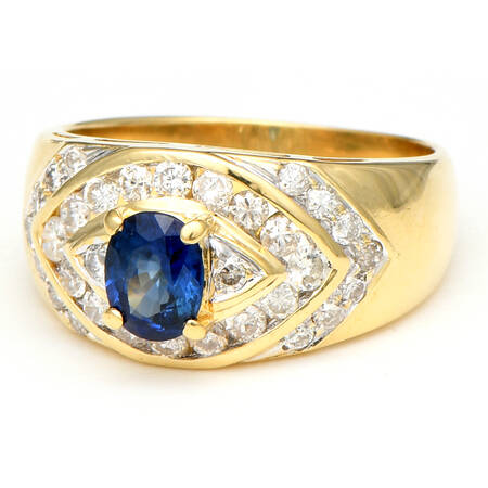 18KY Sapphire(0.71) & Diamond(0.64) Ring