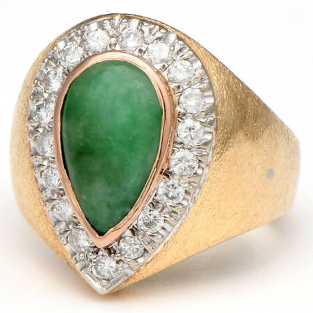 14KY Vintage Jadeite Jade & Diamond(0.60) Ring
