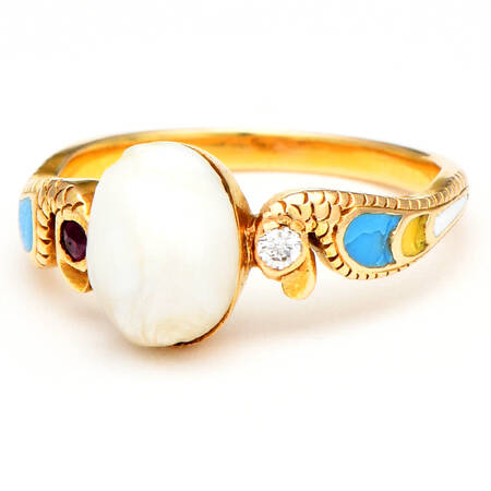 16KY Serpent Natural Pearl & Multi-Gemstone Ring