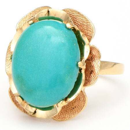 10KY Vintage Dyed Chalcedony Floral Ring