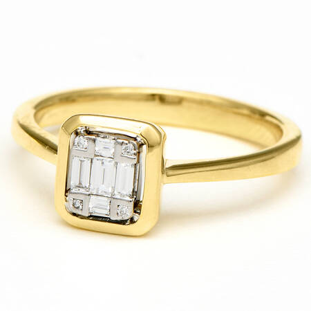 18KYW Simon G. Multi Diamond(0.17) Square Ring