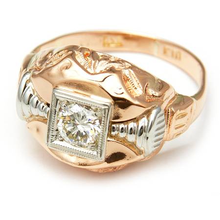 18KRW Art Deco Diamond (0.27) Dome Ring