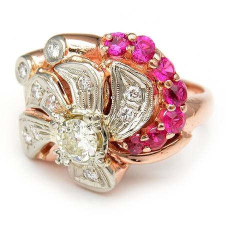 14KR & Platinum Diamond (0.68) & Created Ruby Ring