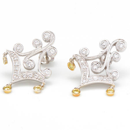 14KWY Yellow/White Diamond(.81) Chandelier Earrings