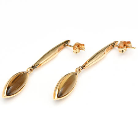14KY Smoky Quartz & Diamond Drop Earrings