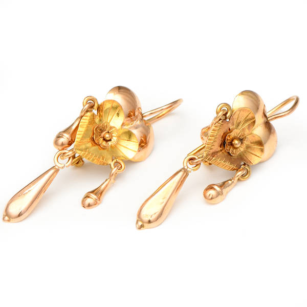 14KRY Double Heart Tassels Earrings