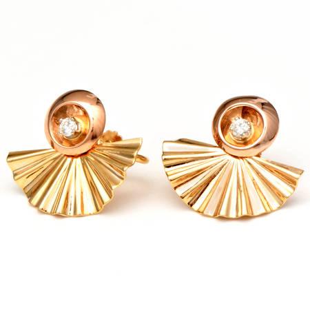 14KY Retro Modern Diamond & Fan Earrings