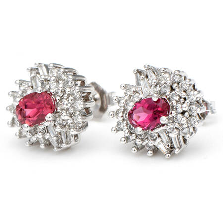 14KW Pink Tourmaline(0.80) & Diamond Halo Earrings