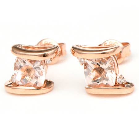 14KR Morganite(1.10) & Diamond Stud Earrings