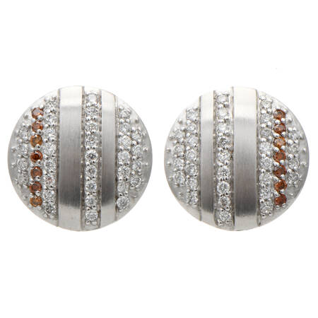 14KW White & Treated Brown Diamond Disc Earrings