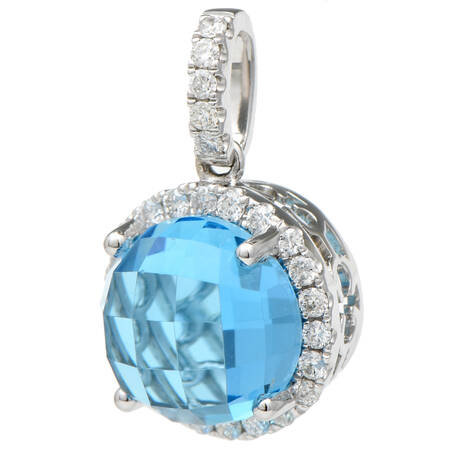 14KW Blue Topaz( 3.37) & Diamond(0.24) Pendant
