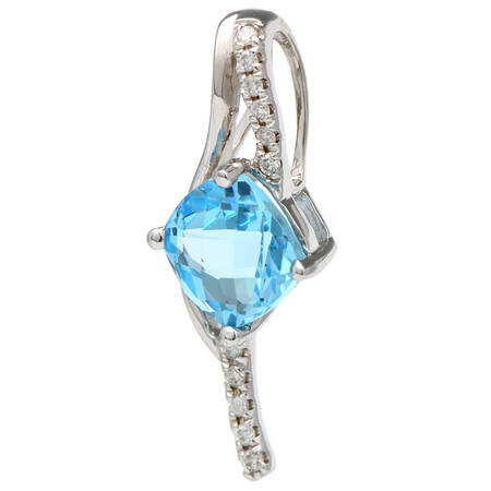 14KW Blue Topaz(1.00) & Diamond (0.034) Pendant