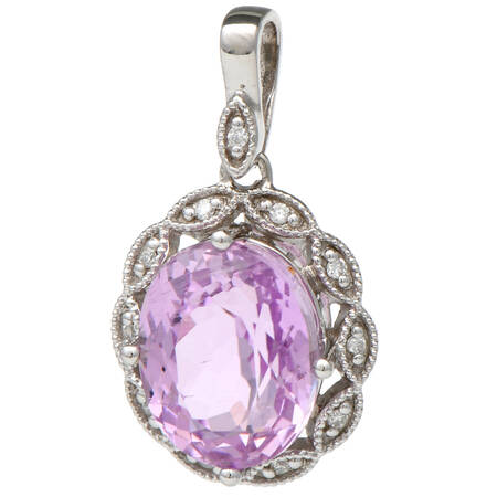 14KW Kunzite(2.10) & Diamond Halo Pendant