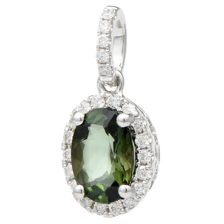 14KW Tourmaline(.77) & Diamond(.06) Halo Pendant