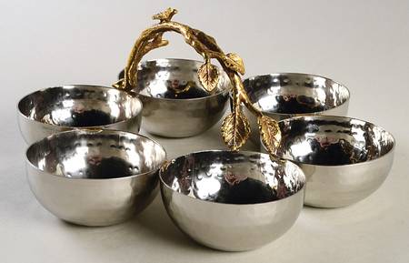 Giftware (Metal, Hollowware) 6 Section Nut Serving Bowl