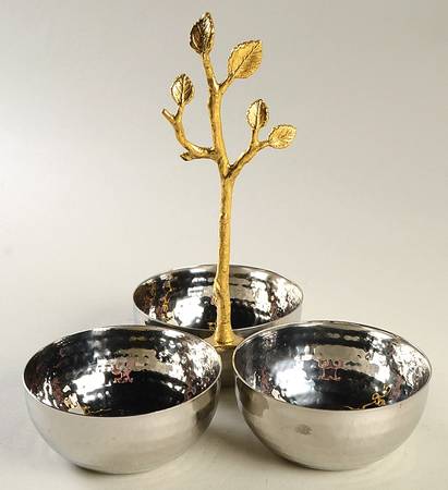 Giftware (Metal, Hollowware) 3 Section Nut Serving Bowl