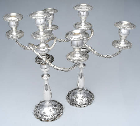 English Rose (Sterling, Hollowware) Pair of Weighted 3 Light Candelabra