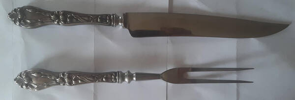 Lily-Floral (Sterling, 1910) Large 2-Piece Roast Carving Set with Stainless Blade