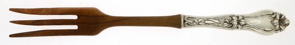 Lily-Floral (Sterling, 1910) Salad Serving Fork with Wooden Prongs