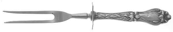 Lily-Floral (Sterling, 1910) Small Steak Carving Fork with Stainless Prongs