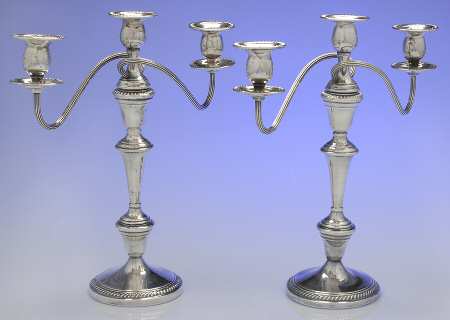 Silverplate Hollowware Pair of 13" 3 Light Candelabra