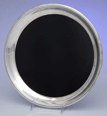 Silverplate Hollowware Round Black Formica Tray with Silvrplate Bnd