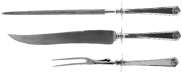Georgian Garland (Sterling, 1914) Large 3-Piece Roast Carving Set w/ Stainless Blade