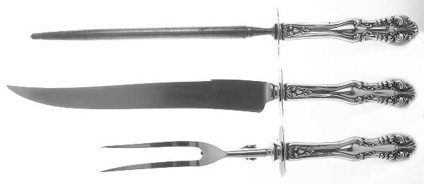 George VI (Sterling, 1912) Large 3-Piece Roast Carving Set w/ Stainless Blade