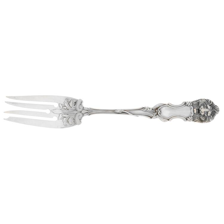 Lion (Sterling, 1903, No Monograms) Medium Solid Cold Meat Serving Fork